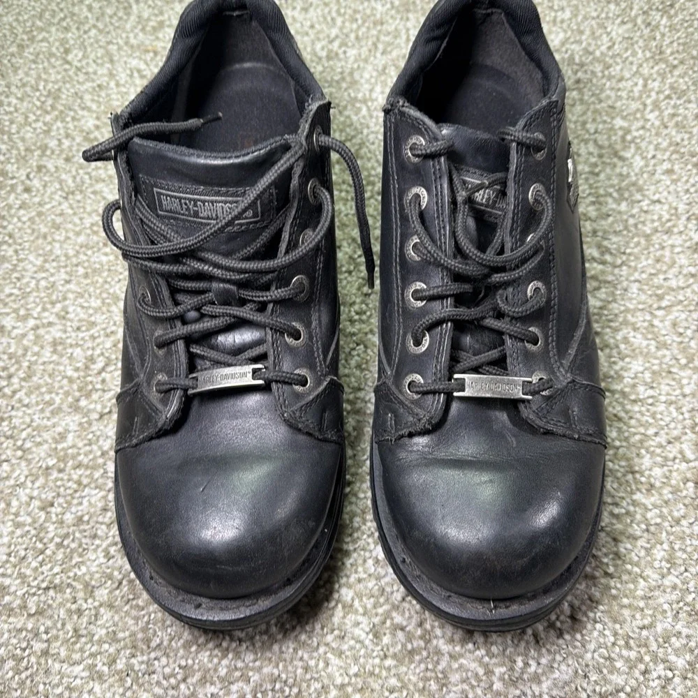 Men's Harley Davidson Low Top Ankle Boots Black Leather Size 11 Y2K Era Rare